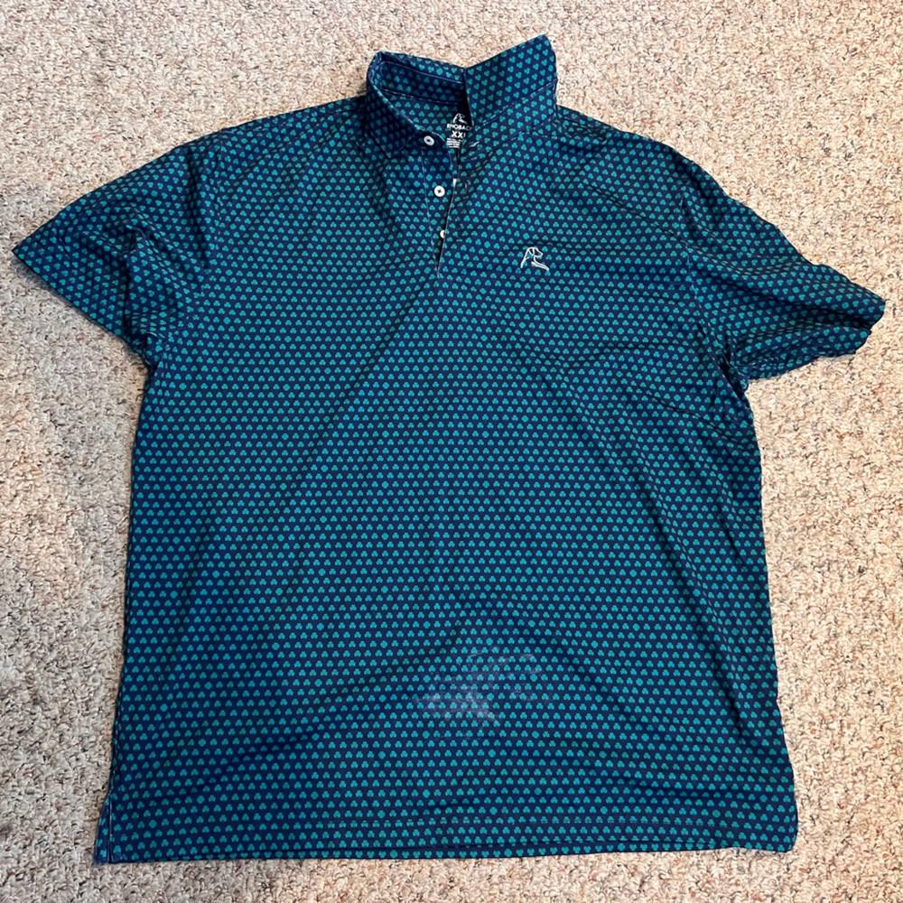 Rhoback Teal Blue Patterned Polo